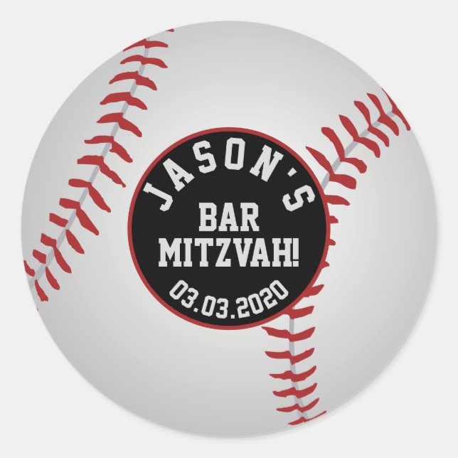 Autocollants Baseball Bar Mitzvah Rouge Blanc Noir (Devant)