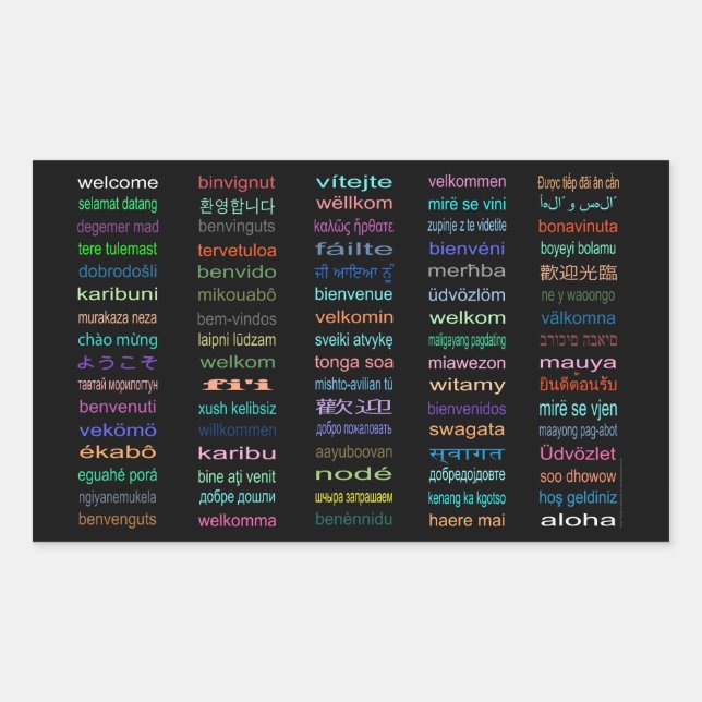 Autocollants bienvenus : 80 langues/noir (Devant)