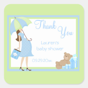 Autocollants bleus de baby shower de client d'ours