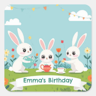 Autocollants Bunny Tea Party   Joyeux Anniversaire