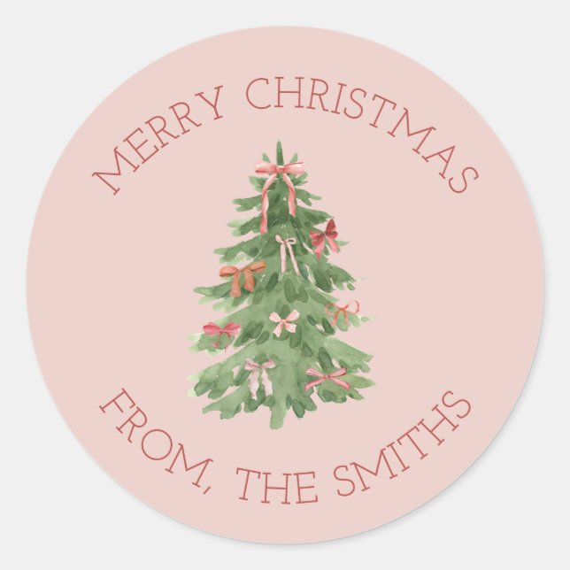 Autocollants Cadeau de Sapin de Noël Rose Fille Mi (Devant)