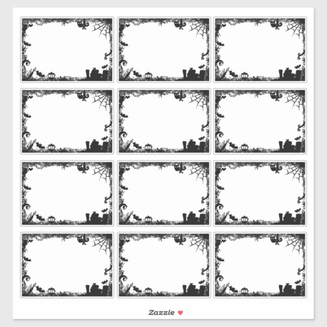 Autocollants cadres Halloween noir et blanc mystèr (Feuille)
