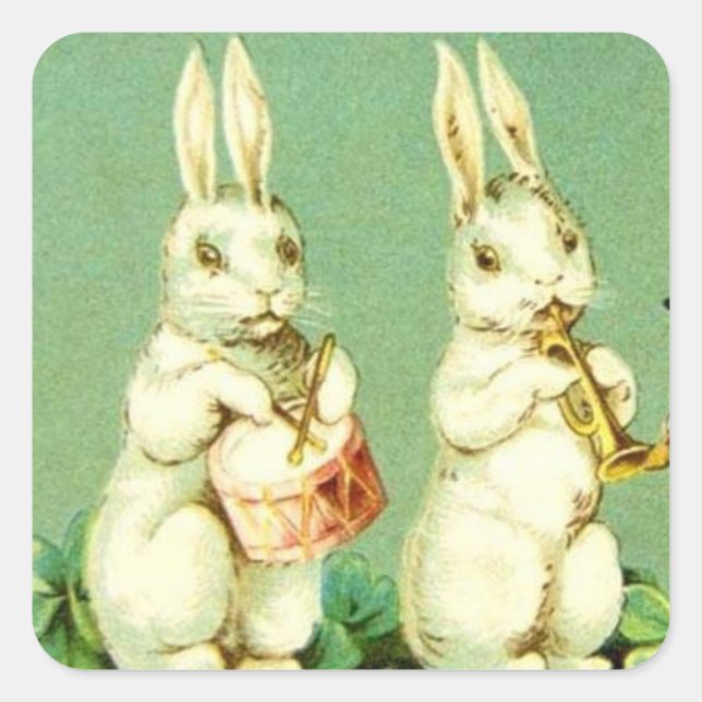 AUTOCOLLANTS CARRÉS DE LAPINS DE PÂQUES JOUANT DES (Devant)