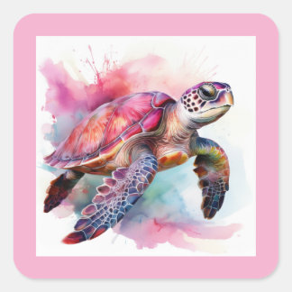 Autocollants carrés de tortue marine aux teintes r