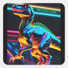 Autocollants carrés néon dinosaure