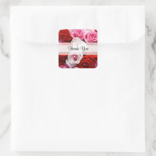 Autocollants Carrés Rose "Merci" personnalisés
