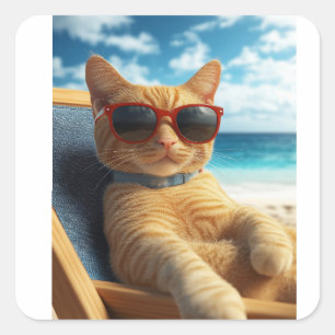 AUTOCOLLANTS CHAT ROUX DE LA PLAGE