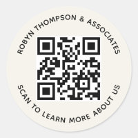 Autocollants Code QR Écru Rond Nom d'Entreprise Pe