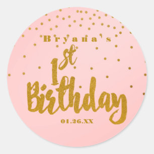 Autocollants Confetti Rose et Or 1er Anniversaire