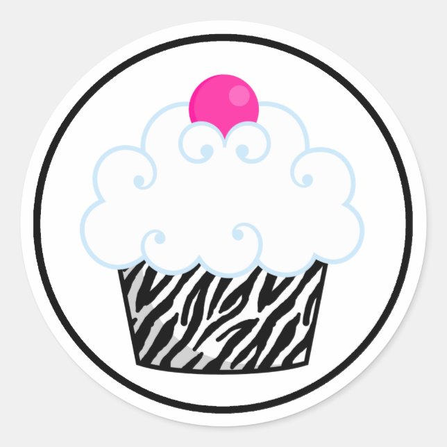 Autocollants Cupcake Rayé Rose (Devant)