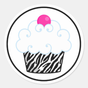 Autocollants Cupcake Zèbre Rose