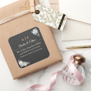 Autocollants d'adresse de mariage élégants Flora