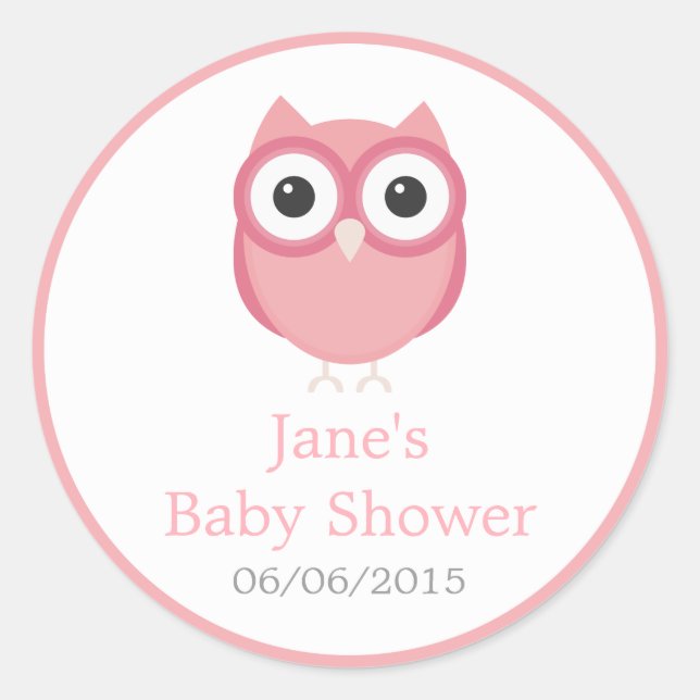 Autocollants de baby shower de chouette rose (Devant)