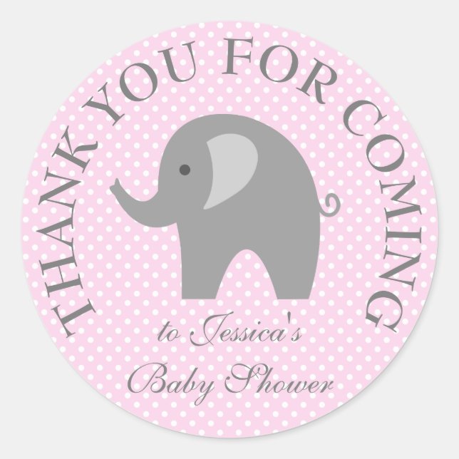 Autocollants de baby shower d'éléphant gris pois r (Devant)
