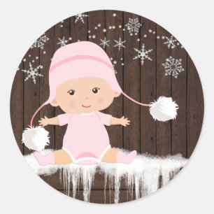 Autocollants de Baby Shower Flocon de Neige Rose