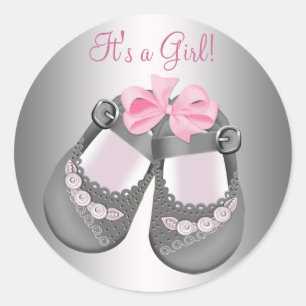 Autocollants de Baby Shower Gris Bébé Fille Rose G