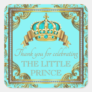 Autocollants de Baby Shower pour Prince Bleu Turqu