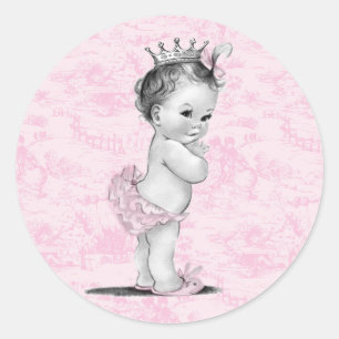 Autocollants de Baby Shower Rose Rétro Toile