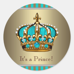 Autocollants de Baby Shower Turquoise Bleu Or Prin