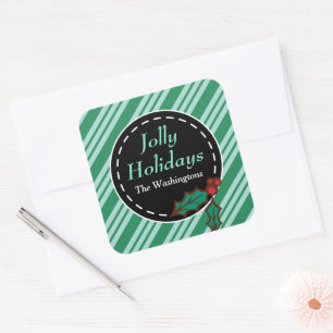 Autocollants de bonbons de Noël verts pour cadeaux