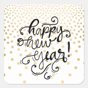 Autocollants de bonne année de confettis d'or
