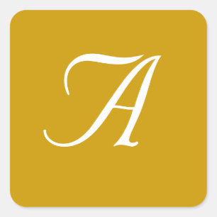 Autocollants de carré blanc d'or de monogramme de
