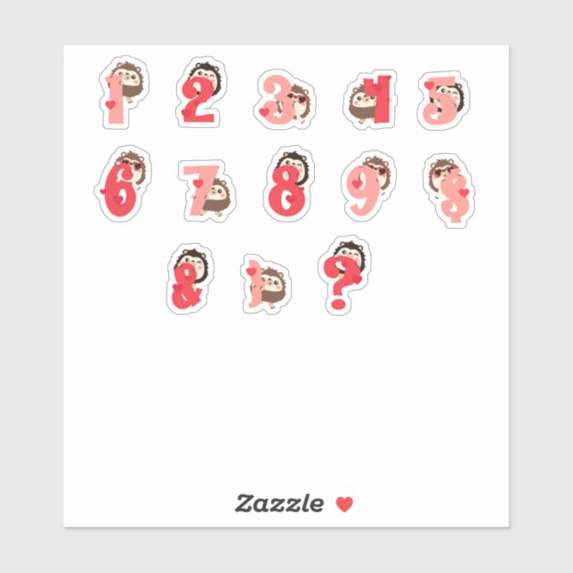 Autocollants de chiffres Câlins de Hérisson | Lett (Feuille)