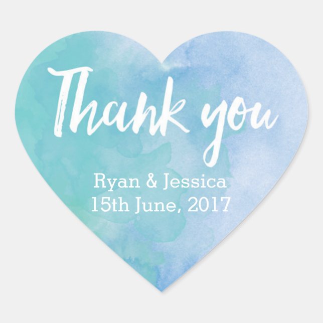 Autocollants de coeur Merci mariage aquarelle (Devant)
