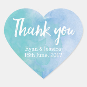 Autocollants de coeur Merci mariage aquarelle