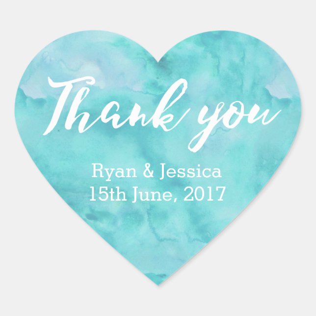 Autocollants de coeur Merci mariage aquarelle (Devant)
