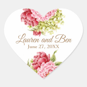 Autocollants de coeurs de pivoines et d'hortensias