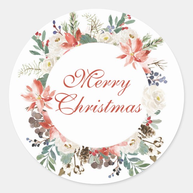 Autocollants de couronne florale Noël aquarelle (Devant)