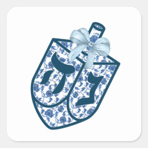 Autocollants de dreidel en chinoiserie bleue magni