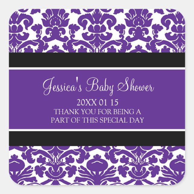 Autocollants de faveur de baby shower de damassé (Devant)
