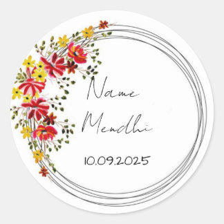Autocollants de faveur de mendhi floral coloré
