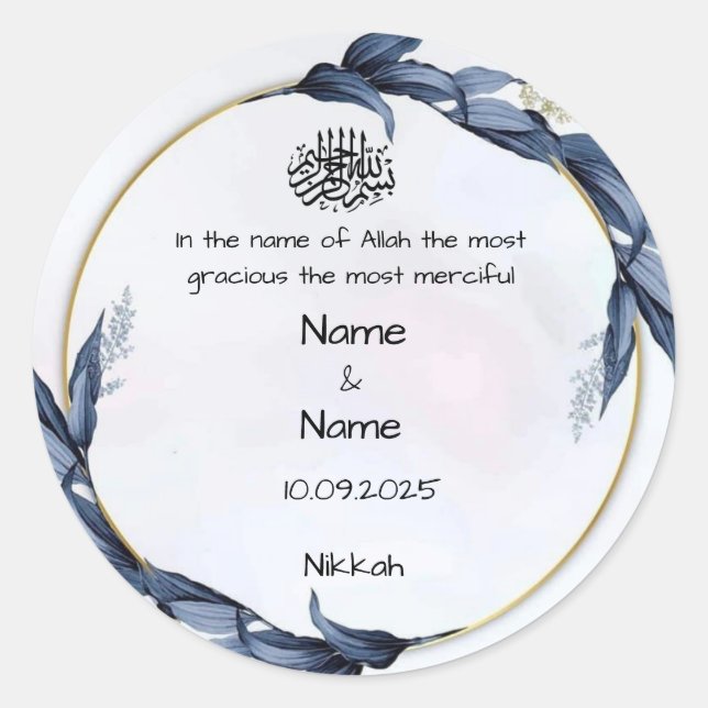 Autocollants de faveur de nikkah bleu floral (Devant)