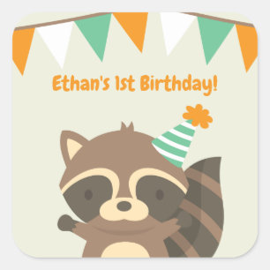 Autocollants de fête d'anniversaire de raton laveu