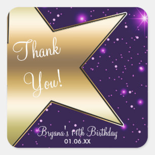 Autocollants de fête d'anniversaire violets avec é