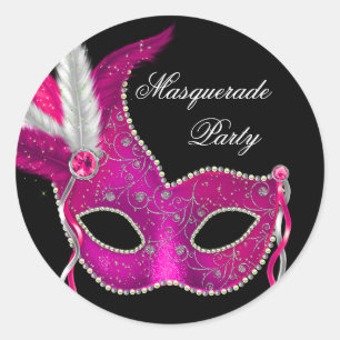 Autocollants de fête masquée noir élégant rose cha