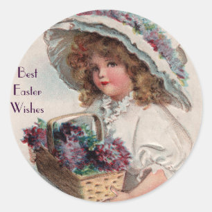 Autocollants de fille de Pâques vintage en bonnet