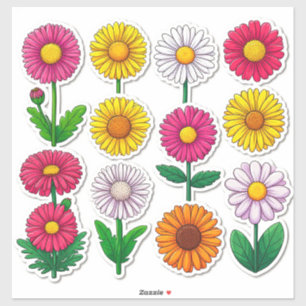 Autocollants de fleurs de dessin animé colorés