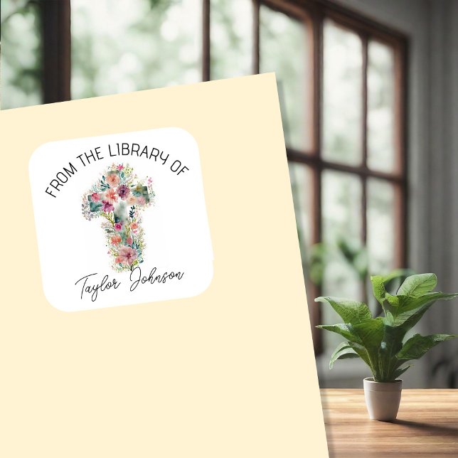 Autocollants de livres, bibliothèque croix florale (Créateur téléchargé)