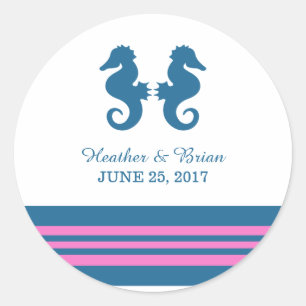 Autocollants de mariage bleu rose marine