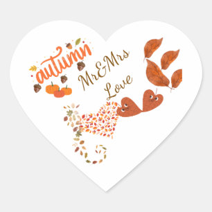 Autocollants de mariage cœur Mr & Mrs Automne