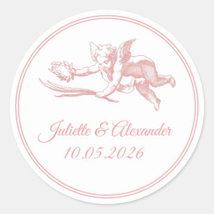 Autocollants de mariage Cupidon Toile de Jouy rose