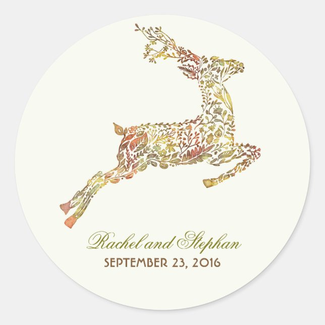 autocollants de mariage de automne avec des cerfs (Devant)