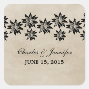 Autocollants de mariage ébène floral vintage