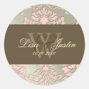 Autocollants de mariage Faux argent/rose Damask mo