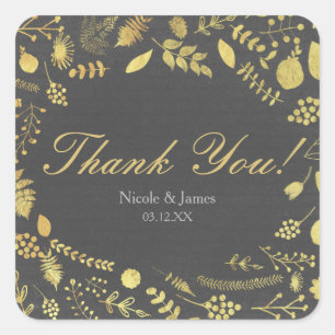 Autocollants de mariage floraux gris charbon et or