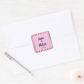 Autocollants de mariage modernes rouges et roses à